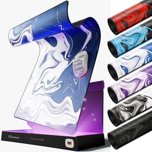 Nyfter - Premium XXL Gaming Mauspad Nyfpad 900x500mm Mousepad im Liquid Design Wellenfrei mit extra vernähten Kanten (White-Blue) Bild 1