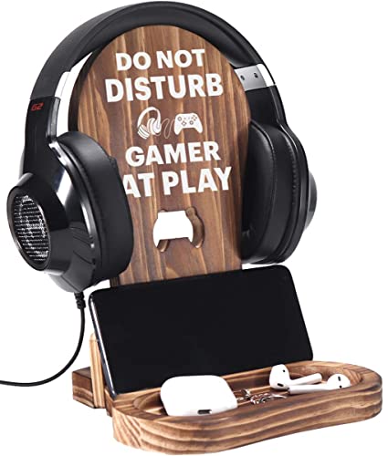 Gamer Geschenke für Teenage Boy, Kopfhörerständer für Gamer, Gaming-Headset-Halter, Holz-Kopfhörer-Aufhänger mit Kabelwanne, kompatibel für alle Kopfhörergrößen Bild 1