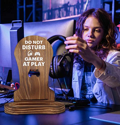 Gamer Geschenke für Teenage Boy, Kopfhörerständer für Gamer, Gaming-Headset-Halter, Holz-Kopfhörer-Aufhänger mit Kabelwanne, kompatibel für alle Kopfhörergrößen Bild 3