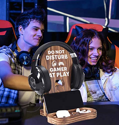 Gamer Geschenke für Teenage Boy, Kopfhörerständer für Gamer, Gaming-Headset-Halter, Holz-Kopfhörer-Aufhänger mit Kabelwanne, kompatibel für alle Kopfhörergrößen Bild 4