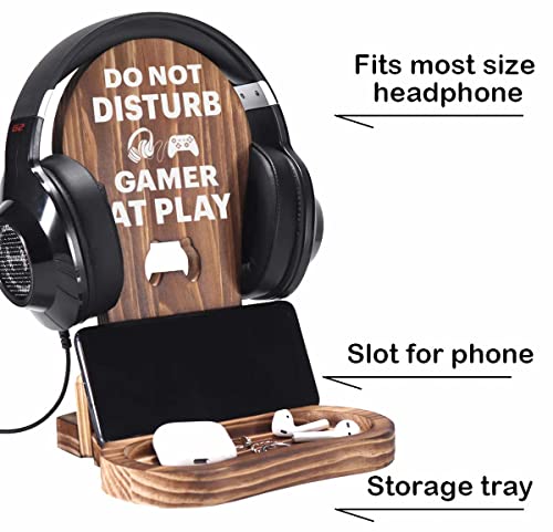Gamer Geschenke für Teenage Boy, Kopfhörerständer für Gamer, Gaming-Headset-Halter, Holz-Kopfhörer-Aufhänger mit Kabelwanne, kompatibel für alle Kopfhörergrößen Bild 5