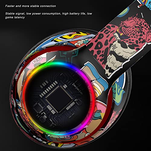 CCYLEZ Kabelloses Bluetooth Headset, LED HiFi Gaming Headset, Over Ear Kopfhörer, mit Bunten Lichtern, Upgrade von Bluetooth 5.1, Surround Sound, für Musik/Gaming//Laufen Bild 5
