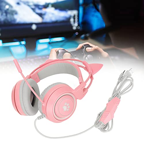 Yoidesu Cat-Ear-Gaming-Headset, USB-Gaming-Kopfhörer, Cat-Ear-Gaming-Kopfhörer USB und 3,5-mm-Stecker-Gaming-Kopfhörer Unterstützt Lautstärkeanpassung, Mikrofon-Stummschaltung(Rosa) Bild 3