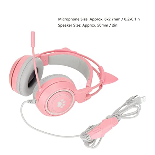 Yoidesu Cat-Ear-Gaming-Headset, USB-Gaming-Kopfhörer, Cat-Ear-Gaming-Kopfhörer USB und 3,5-mm-Stecker-Gaming-Kopfhörer Unterstützt Lautstärkeanpassung, Mikrofon-Stummschaltung(Rosa) Bild 5