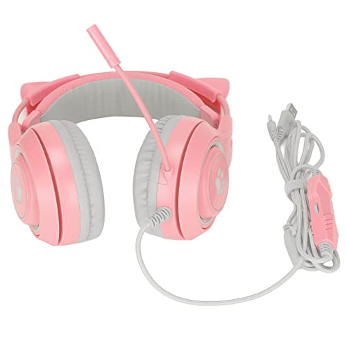 Yoidesu Cat-Ear-Gaming-Headset, USB-Gaming-Kopfhörer, Cat-Ear-Gaming-Kopfhörer USB und 3,5-mm-Stecker-Gaming-Kopfhörer Unterstützt Lautstärkeanpassung, Mikrofon-Stummschaltung(Rosa) Bild 6