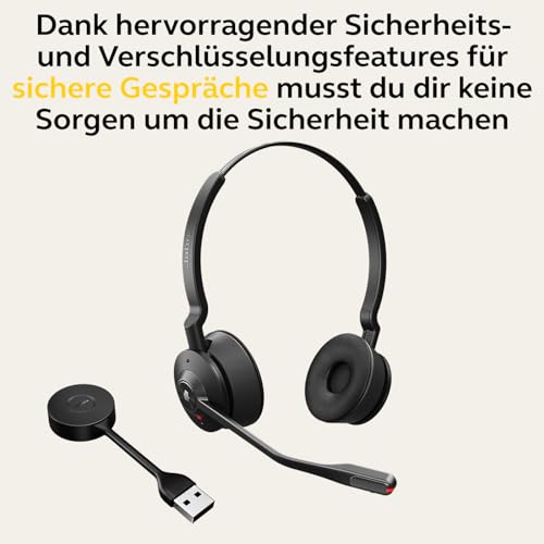 Jabra Engage 55 Schnurloses Stereo-Headset mit Link 400 USB-A DECT-Adapter - Mikrofon mit Geräuschunterdrückung, umfangreiche Reichweite, Gehörschutz - Für MS Teams Zertifiziert - Schwarz Bild 2