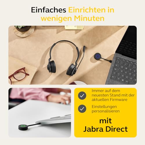 Jabra Engage 55 Schnurloses Stereo-Headset mit Link 400 USB-A DECT-Adapter - Mikrofon mit Geräuschunterdrückung, umfangreiche Reichweite, Gehörschutz - Für MS Teams Zertifiziert - Schwarz Bild 4