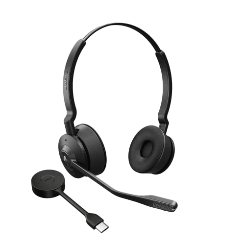 Jabra Engage 55 Schnurloses Stereo-Headset mit Link 400 USB-C DECT-Adapter - Mikrofon mit Geräuschunterdrückung, umfangreiche Reichweite, Gehörschutz - Für MS Teams Zertifiziert - Schwarz Bild 1