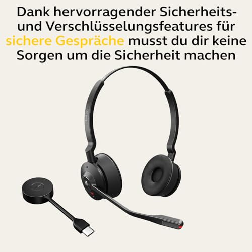 Jabra Engage 55 Schnurloses Stereo-Headset mit Link 400 USB-C DECT-Adapter - Mikrofon mit Geräuschunterdrückung, umfangreiche Reichweite, Gehörschutz - Für MS Teams Zertifiziert - Schwarz Bild 2