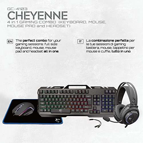 White Shark, Cheyenne, Combo 4-in-1, Gaming-Set Bestehend aus Maus mit LED-Beleuchtung 4 Farben, Tastatur mit Anti-Ghosting-Funktion, Gaming-Headset mit Mikrofon und Mouse-Matte, Schwarz Bild 2