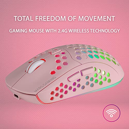 Mars Gaming MMW3P, Kabellose Gaming Maus, RGB Flow, Ultraleicht 79g, 3200DPI, Rosa Bild 3