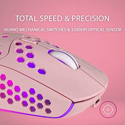 Mars Gaming MMW3P, Kabellose Gaming Maus, RGB Flow, Ultraleicht 79g, 3200DPI, Rosa Bild 5