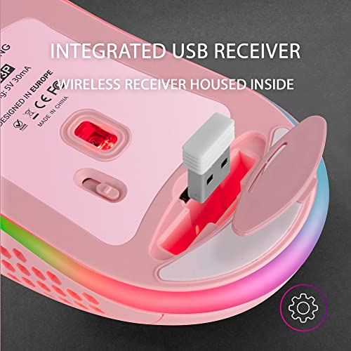 Mars Gaming MMW3P, Kabellose Gaming Maus, RGB Flow, Ultraleicht 79g, 3200DPI, Rosa Bild 6
