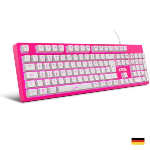 KROM Kit Tastatur, -Maus und -Mausunterlage Barbie Edition KANDY - Weiße LED-Membrantastatur, Maus optischem Sensor 6400 DPI, Mause-Matte hat eine Gummibasis, Deutsch layout, pink Bild 2