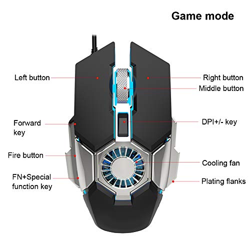 Zunate Computermaus,Mechanische Gaming-Maus,4-Fach DPI,7 Arten von RGB-Beleuchtung,Kommt mit Lüfterkühlung,Allround-IC-Chip-Kühlung,Entwickelt für Gaming(Grau) Bild 4