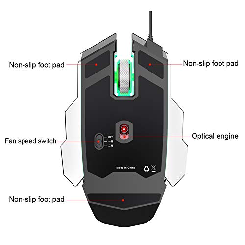 Zunate Computermaus,Mechanische Gaming-Maus,4-Fach DPI,7 Arten von RGB-Beleuchtung,Kommt mit Lüfterkühlung,Allround-IC-Chip-Kühlung,Entwickelt für Gaming(Grau) Bild 5