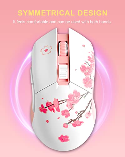 DAREU Sakura Pink Wireless Wired Gaming Mouse, Dual-Mode Wiederaufladbar, 6 Programmierbare Tasten, 10K DPI, RGB und 7 Einstellbare DPI-Stufen bis zu [150 IPS] [1000 Hz Abtastrate] für PC/Mac Bild 6
