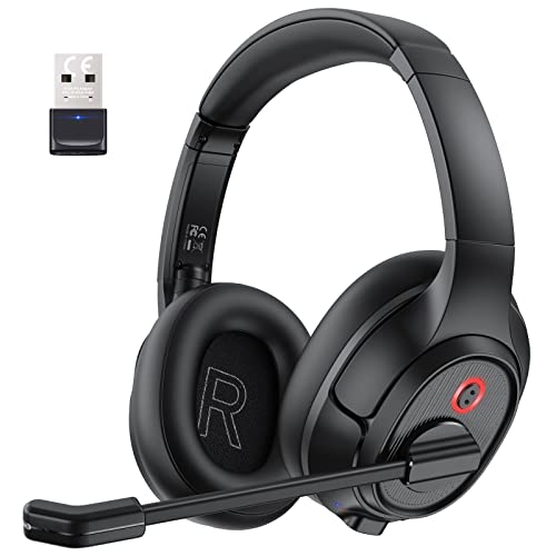 EKSA H6 Bluetooth Headset mit Mikrofon & USB Dongle [55 Stdn & 10M Reichweite] Wireless PC Headphones mit AI Rauschunterdrückung Mic, Over Ear Headset für Business/Büro/Zuhause/Teams Bild 1