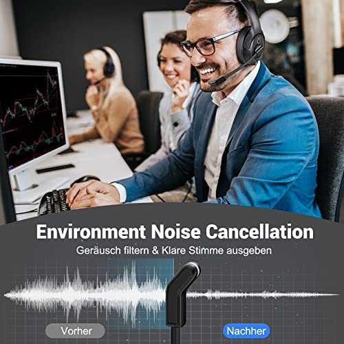 EKSA H6 Bluetooth Headset mit Mikrofon & USB Dongle [55 Stdn & 10M Reichweite] Wireless PC Headphones mit AI Rauschunterdrückung Mic, Over Ear Headset für Business/Büro/Zuhause/Teams Bild 3