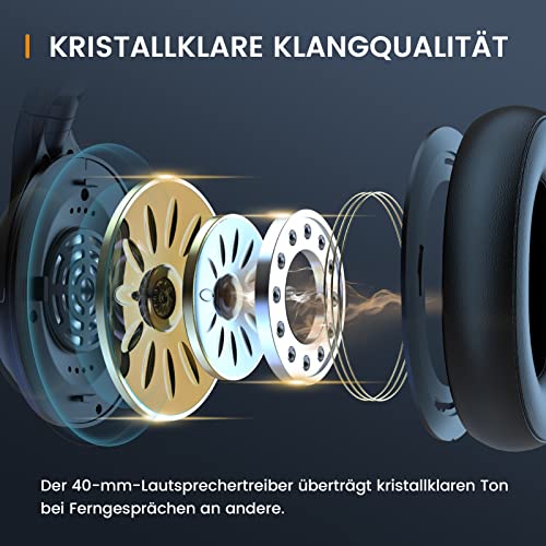 EKSA H6 Bluetooth Headset mit Mikrofon & USB Dongle [55 Stdn & 10M Reichweite] Wireless PC Headphones mit AI Rauschunterdrückung Mic, Over Ear Headset für Business/Büro/Zuhause/Teams Bild 5