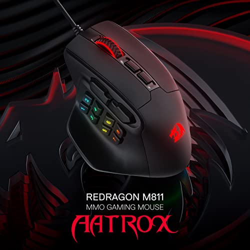 Redragon M811 Aatrox MMO Gaming Maus, 15 programmierbare Tasten kabelgebundene RGB Maus mit ergonomischem Griff, 10 seitliche Makrotasten, Software unterstützt & Hintergrundbeleuchtung Bild 2