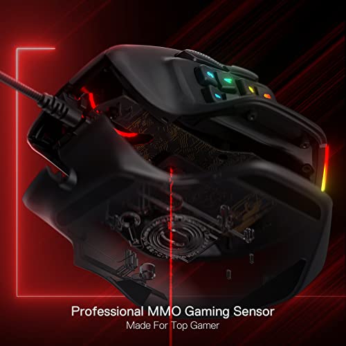 Redragon M811 Aatrox MMO Gaming Maus, 15 programmierbare Tasten kabelgebundene RGB Maus mit ergonomischem Griff, 10 seitliche Makrotasten, Software unterstützt & Hintergrundbeleuchtung Bild 4