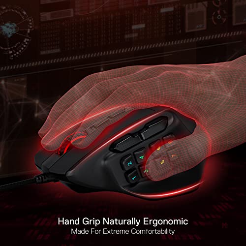 Redragon M811 Aatrox MMO Gaming Maus, 15 programmierbare Tasten kabelgebundene RGB Maus mit ergonomischem Griff, 10 seitliche Makrotasten, Software unterstützt & Hintergrundbeleuchtung Bild 5
