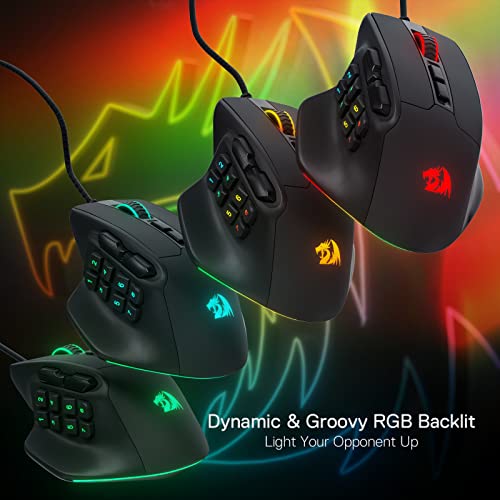 Redragon M811 Aatrox MMO Gaming Maus, 15 programmierbare Tasten kabelgebundene RGB Maus mit ergonomischem Griff, 10 seitliche Makrotasten, Software unterstützt & Hintergrundbeleuchtung Bild 7