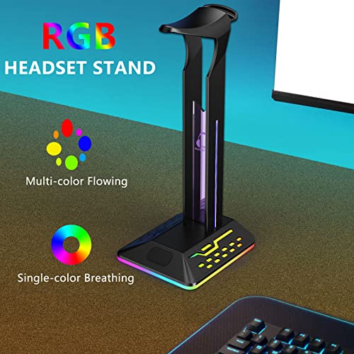 Annadue RGB Kopfhörer Ständer, Headset Halterung mit 2 USB Anschlüssen, Gaming Headset Ständer Kopfhörer Halter für alle Kopfhörer, Schwarz Bild 3