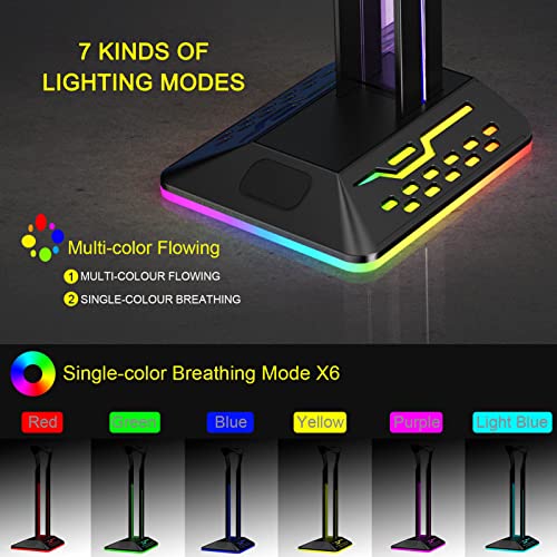 Annadue RGB Kopfhörer Ständer, Headset Halterung mit 2 USB Anschlüssen, Gaming Headset Ständer Kopfhörer Halter für alle Kopfhörer, Schwarz Bild 4
