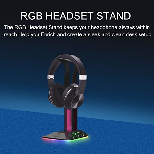 Annadue RGB Kopfhörer Ständer, Headset Halterung mit 2 USB Anschlüssen, Gaming Headset Ständer Kopfhörer Halter für alle Kopfhörer, Schwarz Bild 5