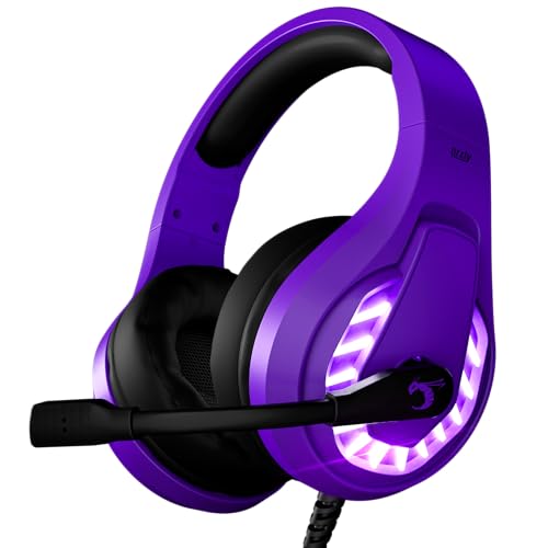 Orzly Gaming-Headset für PC und Spielekonsolen PS5, PS4, Xbox Series X | S, Xbox One, Switch & Google Stadia Stereo-Sound mit Mikrofon mit Geräuschunterdrückung – RXH-30 Abyss Edition (lila) Bild 1