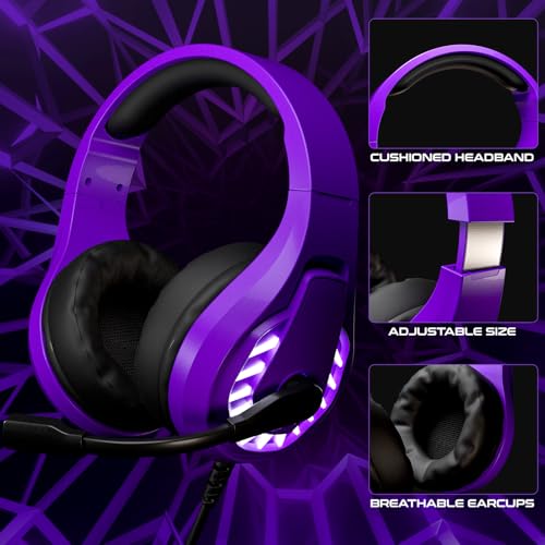 Orzly Gaming-Headset für PC und Spielekonsolen PS5, PS4, Xbox Series X | S, Xbox One, Switch & Google Stadia Stereo-Sound mit Mikrofon mit Geräuschunterdrückung – RXH-30 Abyss Edition (lila) Bild 3