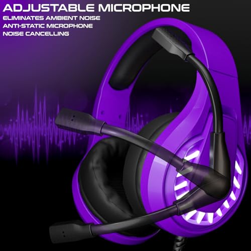 Orzly Gaming-Headset für PC und Spielekonsolen PS5, PS4, Xbox Series X | S, Xbox One, Switch & Google Stadia Stereo-Sound mit Mikrofon mit Geräuschunterdrückung – RXH-30 Abyss Edition (lila) Bild 4