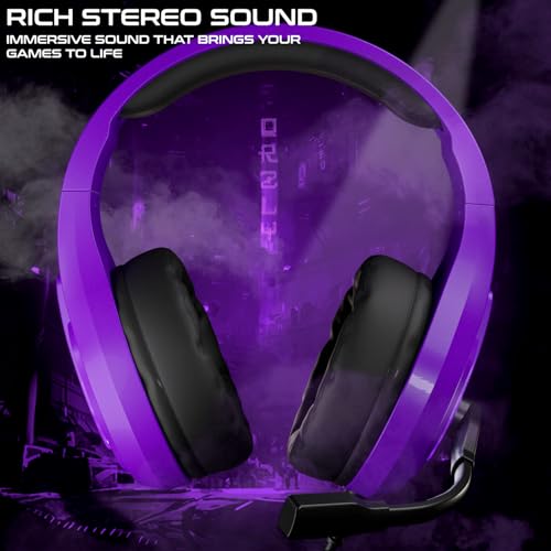 Orzly Gaming-Headset für PC und Spielekonsolen PS5, PS4, Xbox Series X | S, Xbox One, Switch & Google Stadia Stereo-Sound mit Mikrofon mit Geräuschunterdrückung – RXH-30 Abyss Edition (lila) Bild 5