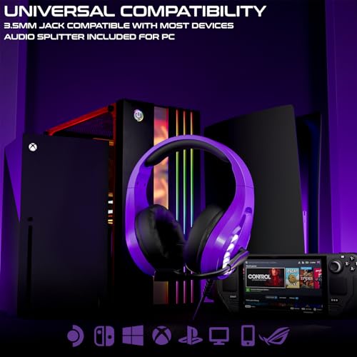 Orzly Gaming-Headset für PC und Spielekonsolen PS5, PS4, Xbox Series X | S, Xbox One, Switch & Google Stadia Stereo-Sound mit Mikrofon mit Geräuschunterdrückung – RXH-30 Abyss Edition (lila) Bild 6