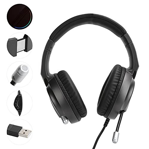 Kabelgebundene Over Ear Kopfhörer, RGB Lichteffekt Over Ear Gaming Headset mit Geräuschunterdrückung, Jungen Mädchen Gaming Kopfhörer, mit Mikrofon, für Computer Laptop Notebook(Schwarz) Bild 7