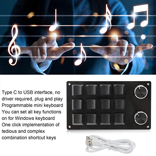 Einhändige Makro-mechanische Tastatur, tragbare multifunktionale mechanische Einhand-Gaming-Tastatur mit 12 vollständig programmierbaren Tasten und Knöpfen, für, für Linux, für(Schwarz) Bild 3