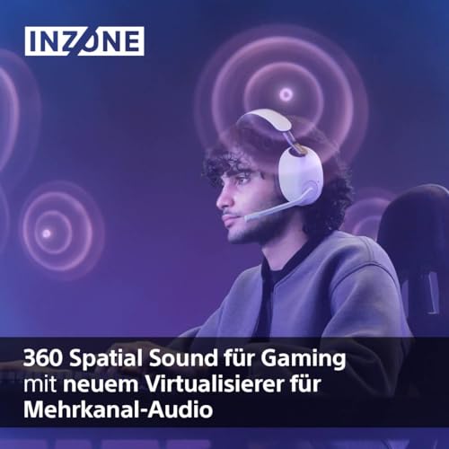 Sony INZONE H9 - Kabelloses Gaming Headset mit Noise Cancelling, 360-Raumklang für Gaming, bequeme Passform, 32h Akku, geringe Latenz, hochwertiges Boom-Mikrofon, kompatibel mit PC & PS5 - Weiß Bild 4