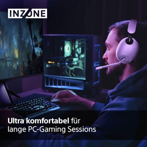 Sony INZONE H9 - Kabelloses Gaming Headset mit Noise Cancelling, 360-Raumklang für Gaming, bequeme Passform, 32h Akku, geringe Latenz, hochwertiges Boom-Mikrofon, kompatibel mit PC & PS5 - Weiß Bild 5
