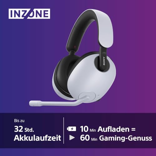 Sony INZONE H9 - Kabelloses Gaming Headset mit Noise Cancelling, 360-Raumklang für Gaming, bequeme Passform, 32h Akku, geringe Latenz, hochwertiges Boom-Mikrofon, kompatibel mit PC & PS5 - Weiß Bild 6