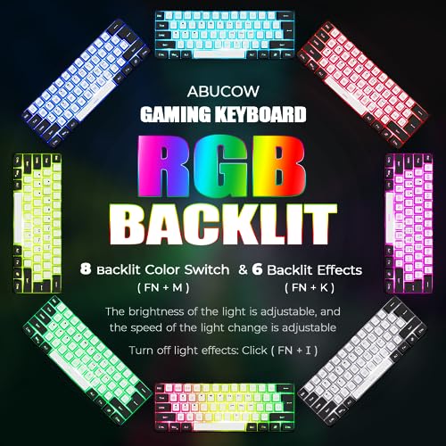 abucow 60% Mechanische Tastatur mit Blauer Hintergrundbeleuchtung, 72-Tasten Gaming-Tastatur, Hellblaue-Weiße Tastenkappen - Rote Schalter für EIN Premium-TIPP- und Spielerlebnis (Hellblau-Weiß) Bild 2