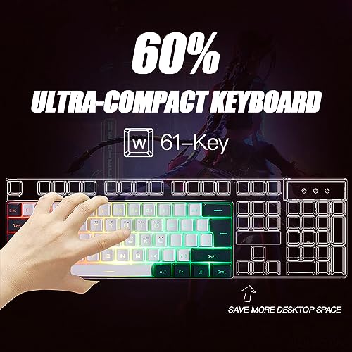 abucow 60% Mechanische Tastatur mit Blauer Hintergrundbeleuchtung, 72-Tasten Gaming-Tastatur, Hellblaue-Weiße Tastenkappen - Rote Schalter für EIN Premium-TIPP- und Spielerlebnis (Hellblau-Weiß) Bild 3