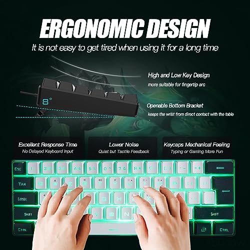 abucow 60% Mechanische Tastatur mit Blauer Hintergrundbeleuchtung, 72-Tasten Gaming-Tastatur, Hellblaue-Weiße Tastenkappen - Rote Schalter für EIN Premium-TIPP- und Spielerlebnis (Hellblau-Weiß) Bild 4