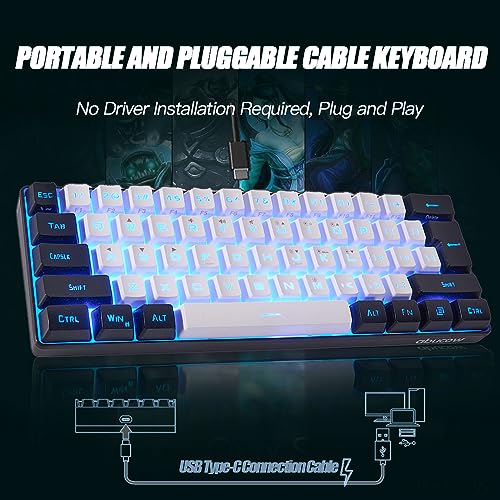 abucow 60% Mechanische Tastatur mit Blauer Hintergrundbeleuchtung, 72-Tasten Gaming-Tastatur, Hellblaue-Weiße Tastenkappen - Rote Schalter für EIN Premium-TIPP- und Spielerlebnis (Hellblau-Weiß) Bild 5