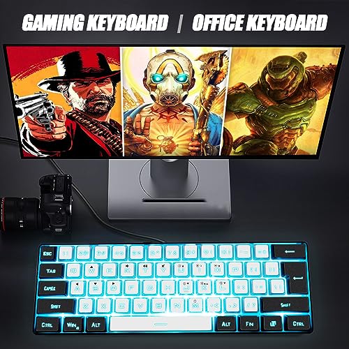 abucow 60% Mechanische Tastatur mit Blauer Hintergrundbeleuchtung, 72-Tasten Gaming-Tastatur, Hellblaue-Weiße Tastenkappen - Rote Schalter für EIN Premium-TIPP- und Spielerlebnis (Hellblau-Weiß) Bild 6