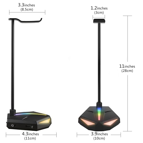 GEEKRIA ABS RGB Kopfhörer Ständer für Over-Ear-Kopfhörer, Gaming-Headset-Halter, Schreibtisch-Display-Aufhänger mit solider schwerer Basis, kompatibel mit Sennheiser 202 II, HD598, Sony MDR7506 Bild 6