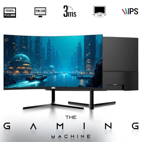 MTG 61.0 cm Curved Gaming Monitor - Full HD 1080P, rahmenloses Design, Low Motion Unschärfe, VESA-Halterung, HDMI/DP/Audio/USB-Ports, mit Webcam und RGB-Tastatur und Maus Combo für Zuhause und Büro Bild 2