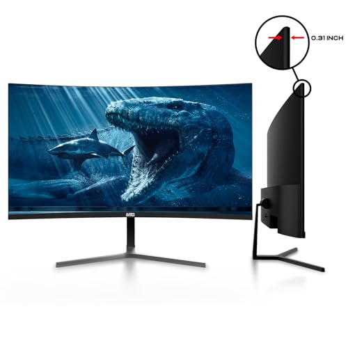 MTG 61.0 cm Curved Gaming Monitor - Full HD 1080P, rahmenloses Design, Low Motion Unschärfe, VESA-Halterung, HDMI/DP/Audio/USB-Ports, mit Webcam und RGB-Tastatur und Maus Combo für Zuhause und Büro Bild 6