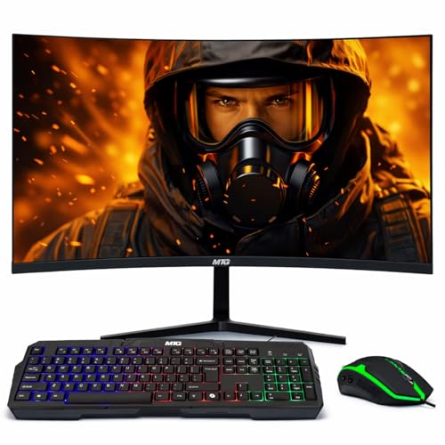 MTG 61.0 cm Curved Gaming Monitor - Full HD 1080P, rahmenloses Design, Low Motion Unschärfe, VESA-Halterung, HDMI/DP/Audio/USB-Ports, mit Webcam und RGB-Tastatur und Maus Combo für Zuhause und Büro Bild 7